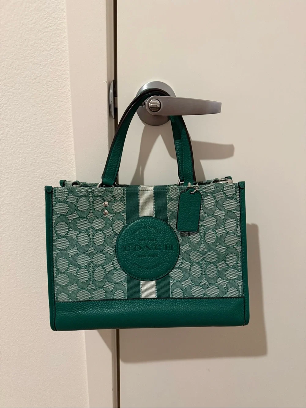 Coach Green Signature Stripe Canvas Tote